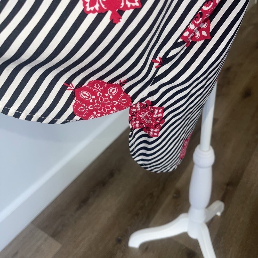 Chicos Sz 3 XL Black White Stripe Button Up Shirt Tunic Blouse Classic Rose Red - Picture 3 of 11